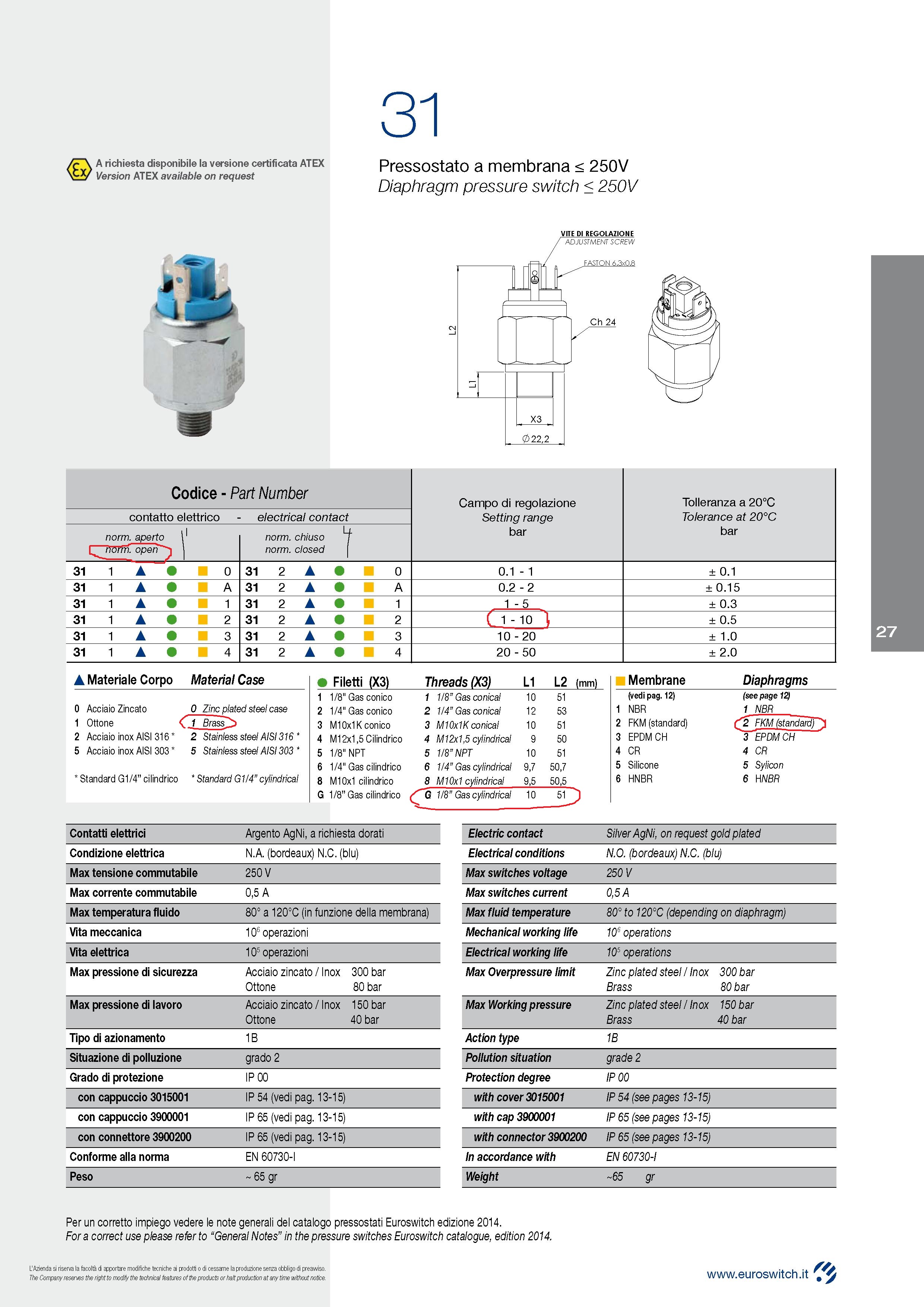 Pressure switch 3121G2 