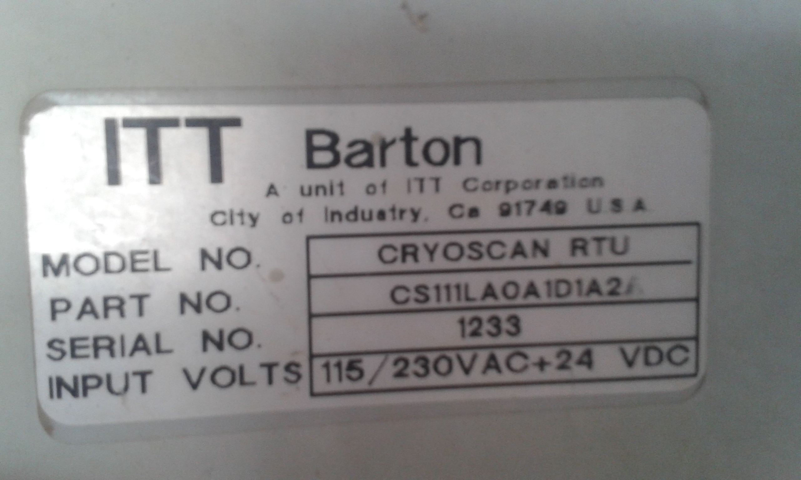 CRYOSCAN RTU (obsolete - replaced by 9A-CS60A0B1A0A) 