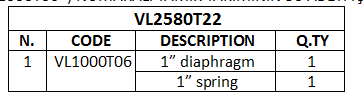 1” diaphragm For VL2580T22 
