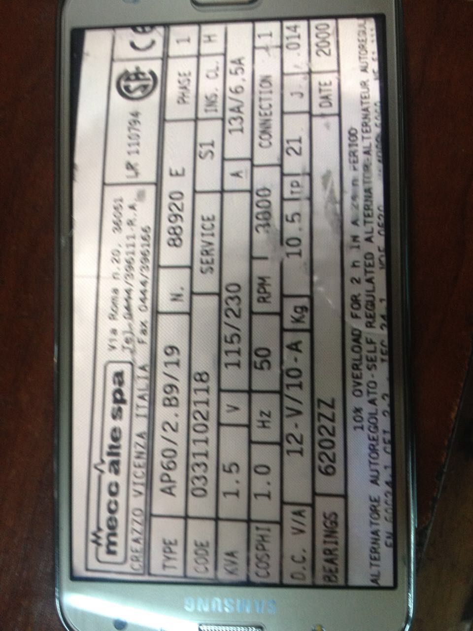 Type: AP60/2.B9/19 N. 88920 E replaced by S15W60BJ609A-I 