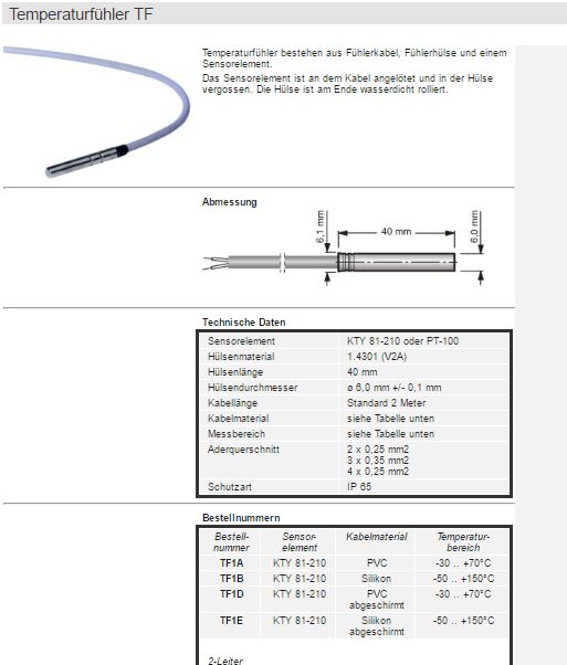 KTY81-210, PVC, 2m   TF1A-2 (Art. 100117) 