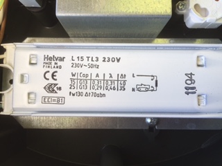 Throttle for L 15 TL3 230V obsolete, replcaced by Helvar 15W Switch Start Choke 
