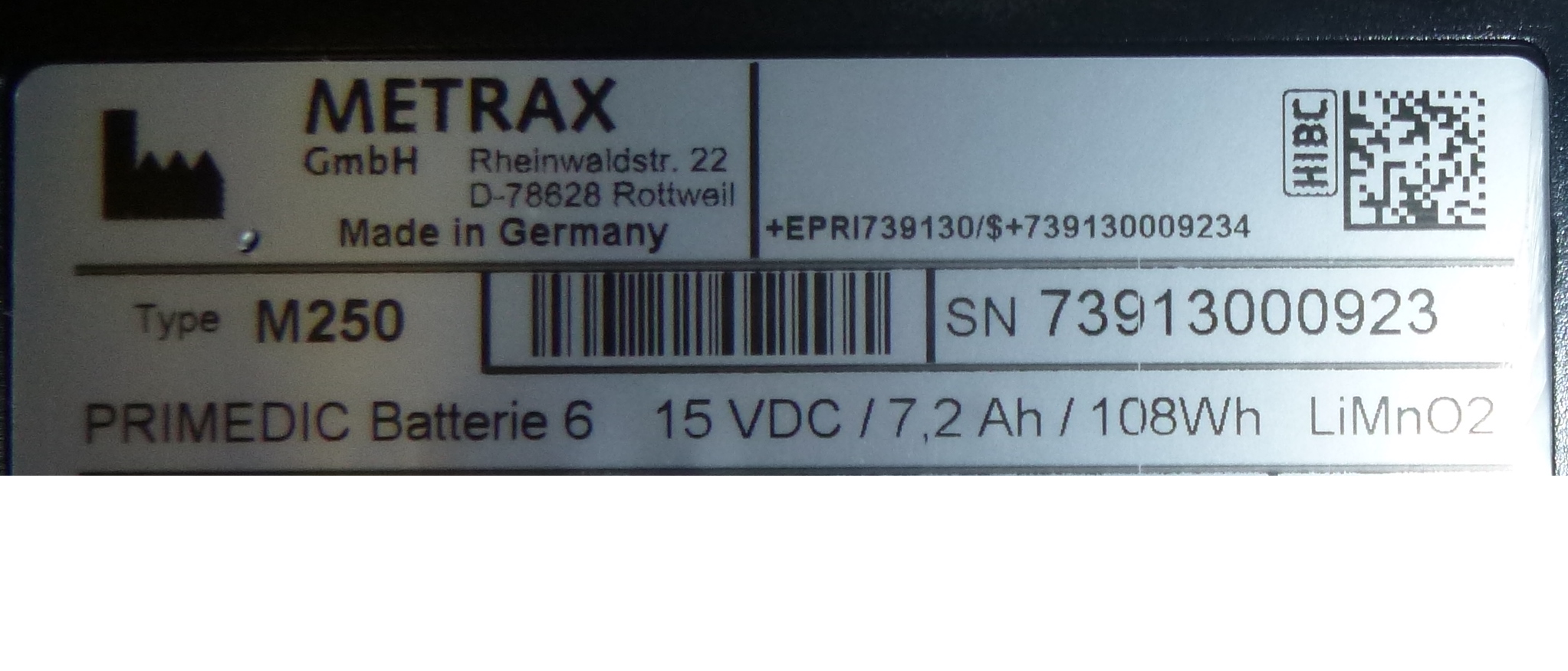  6-Jahres-Batterie (#97641)15VDC, 7,2Ah, 108Wh 