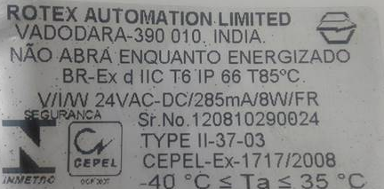 Type II-37-03 Serial No:120810290024