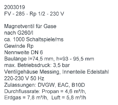 FV - 285 - Rp 1/2 - 230 V 