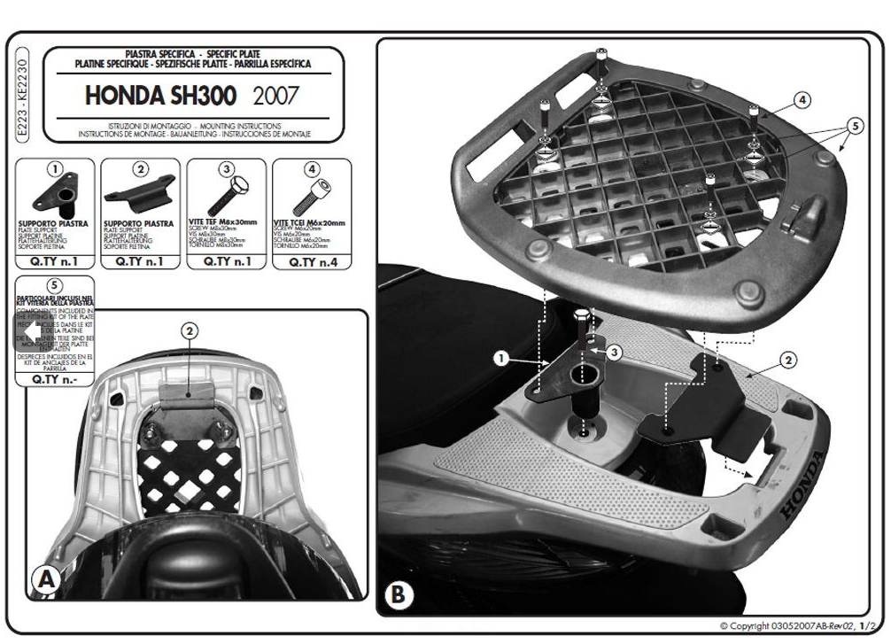 Kit E for Monolock Top Cases Honda SH 300i (2007-)  