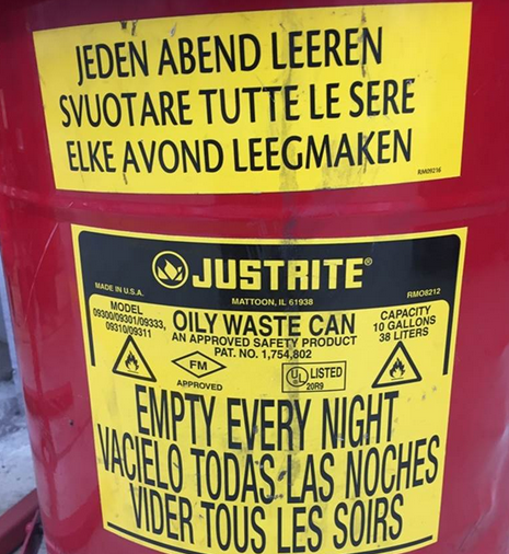 Both labels for OILY WASTE CAN PAT.NO. 1,754,802 