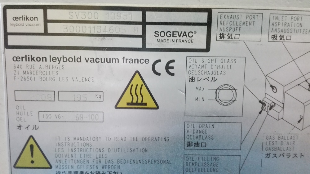 Plate Valves For Vacuum PumpMOD: Sogevac SV 300 10931 LEYBOLD 