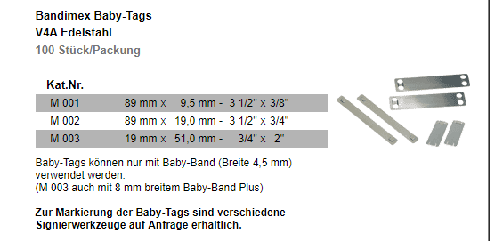 Bandimex Baby-Tags (V4A, 89 x 19mm) 