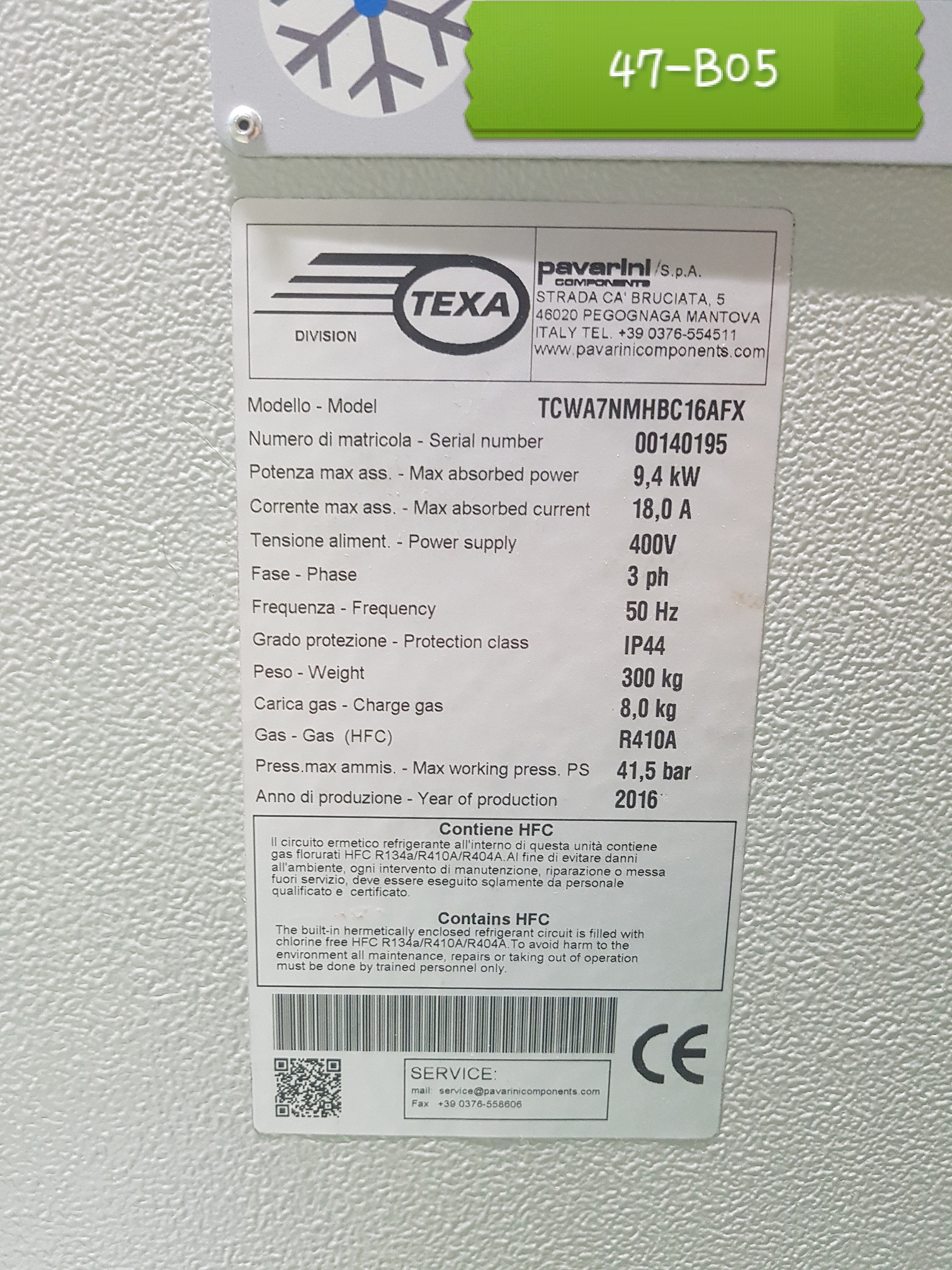 TCW A7/P5/R410A Type: A7 NMHBC 16AFX 