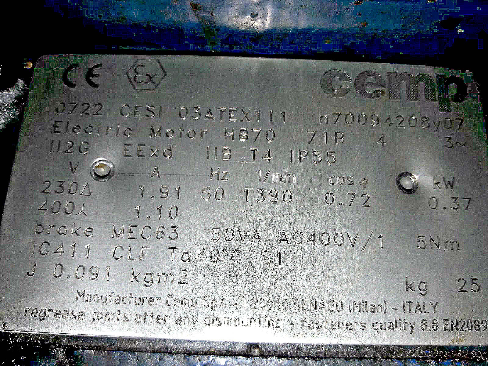 Type: HB70 71B 4 3~   (n7009420807) old code, new code HB70r 71B 4 B5 3F 230D/400S/50 0.37 (HB7004075B50S41100) 