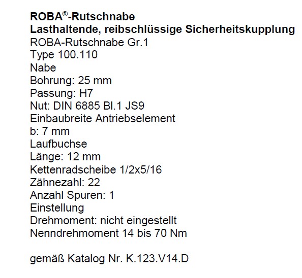 P/N: 0000768-2 Type: 100.110 ROBA-Rutschnabe Gr. 1 mit Standardkettenrad