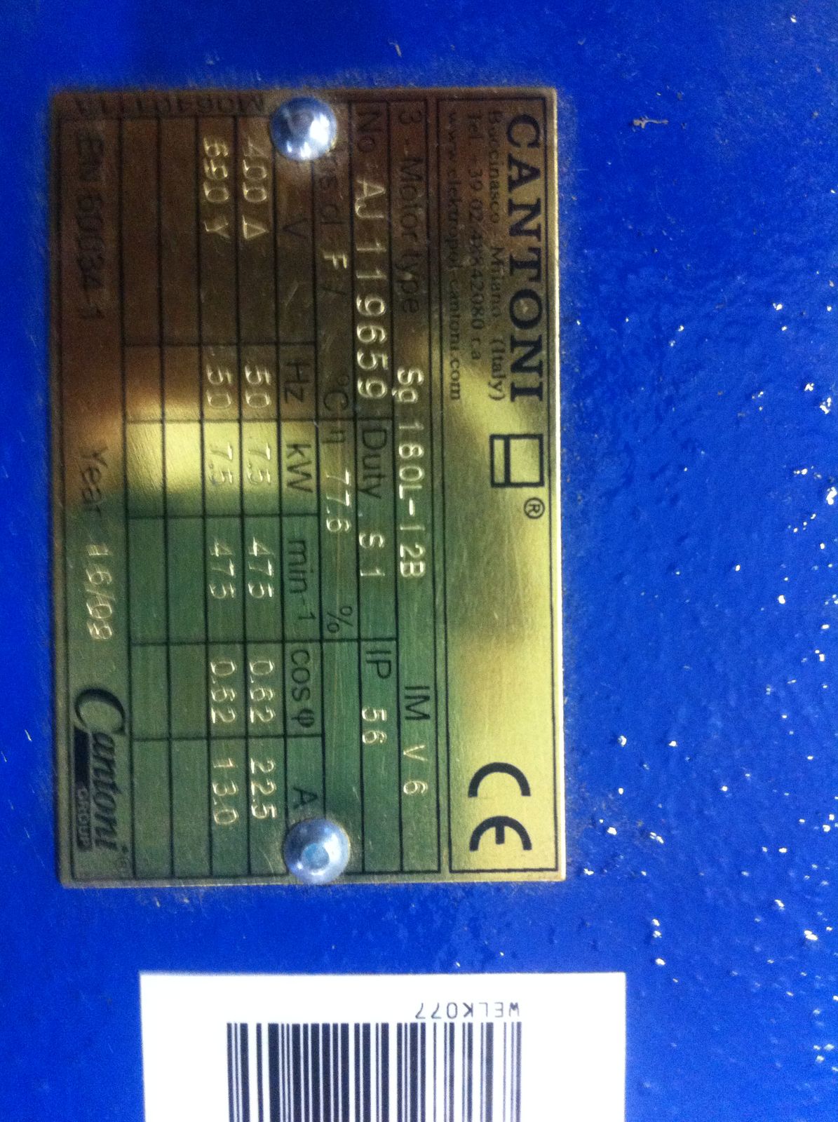 2SG 180L-12 7,5kW B3 (V6) 400/690V-50Hz, IP56 