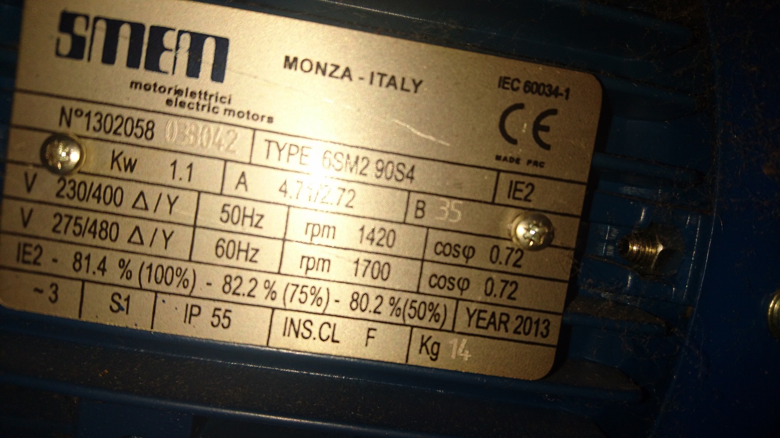 Type 6SM2 90S4 old code, new code T3A90S-4 