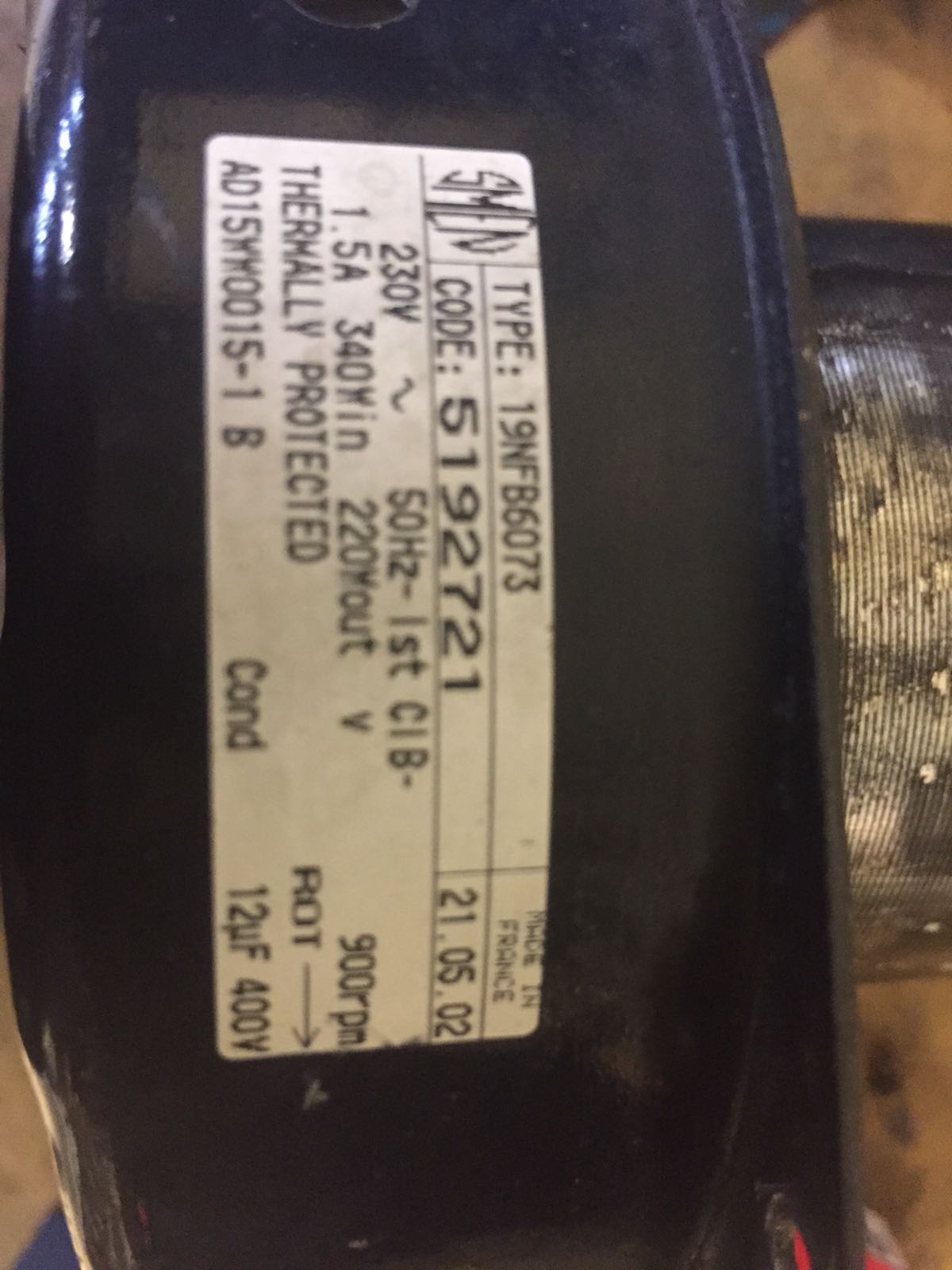 19NFB6073  "AD15WW0015-1 B" *5192721*