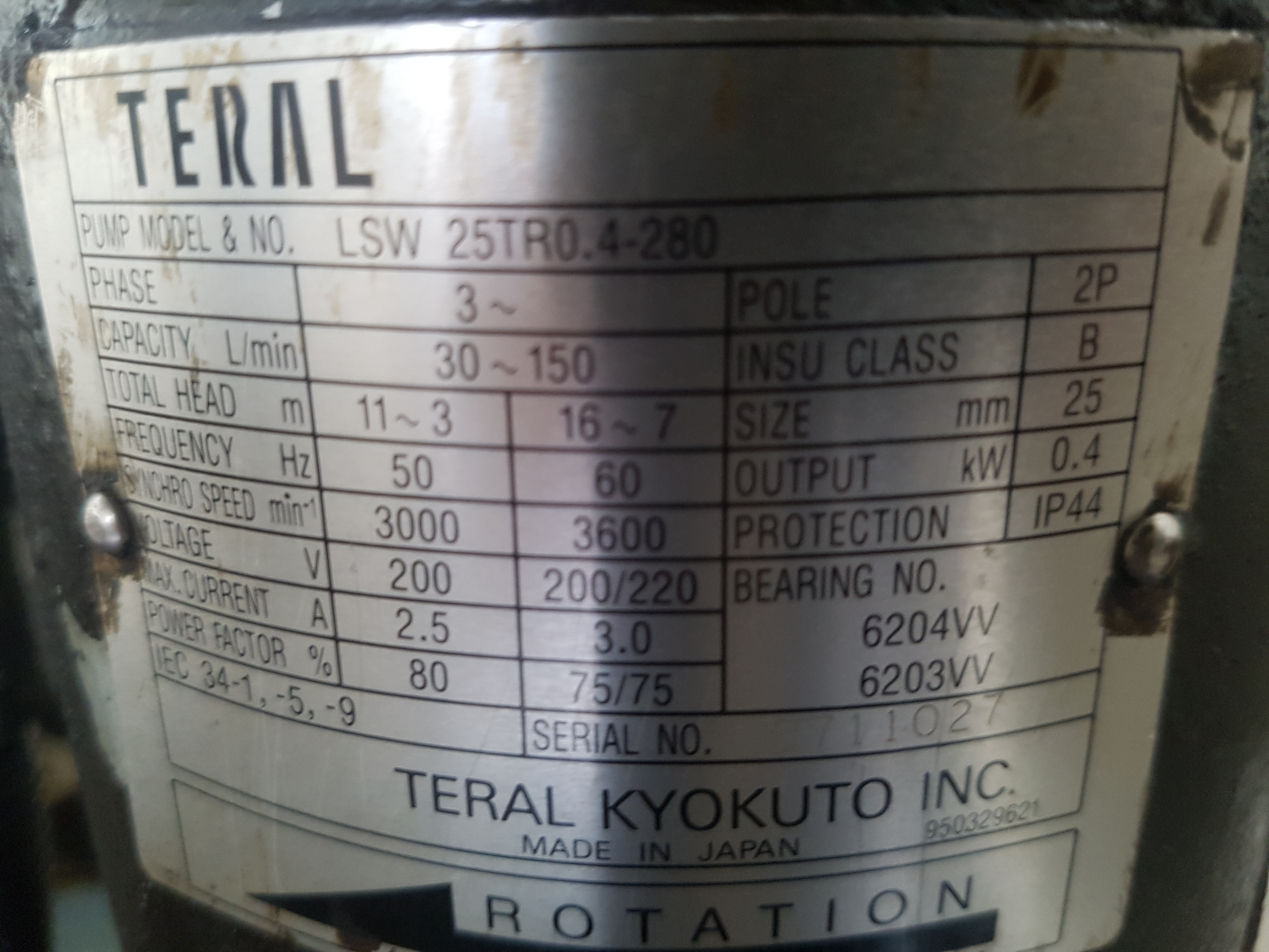 Model: LSW 25TR0.4-280  no longer available, replaced by  VKP095A
