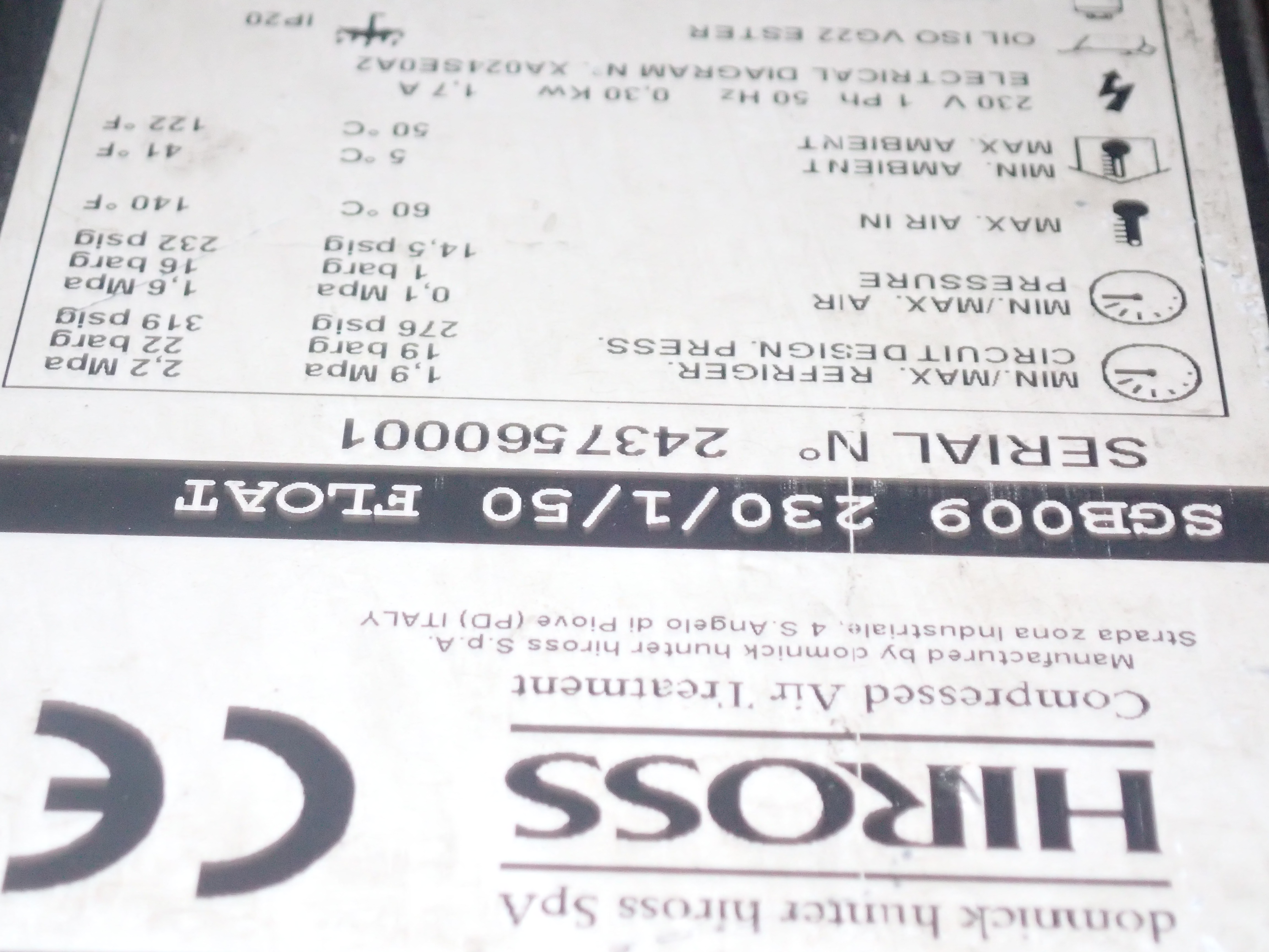 Type : SGB009 230/1/50 FLOAT  S/N: 2437560001 obsolete / SPE009-A2301DF16TIS alternative