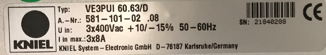 P/N:581-101-02; Type:VE3PUI 60.63/D