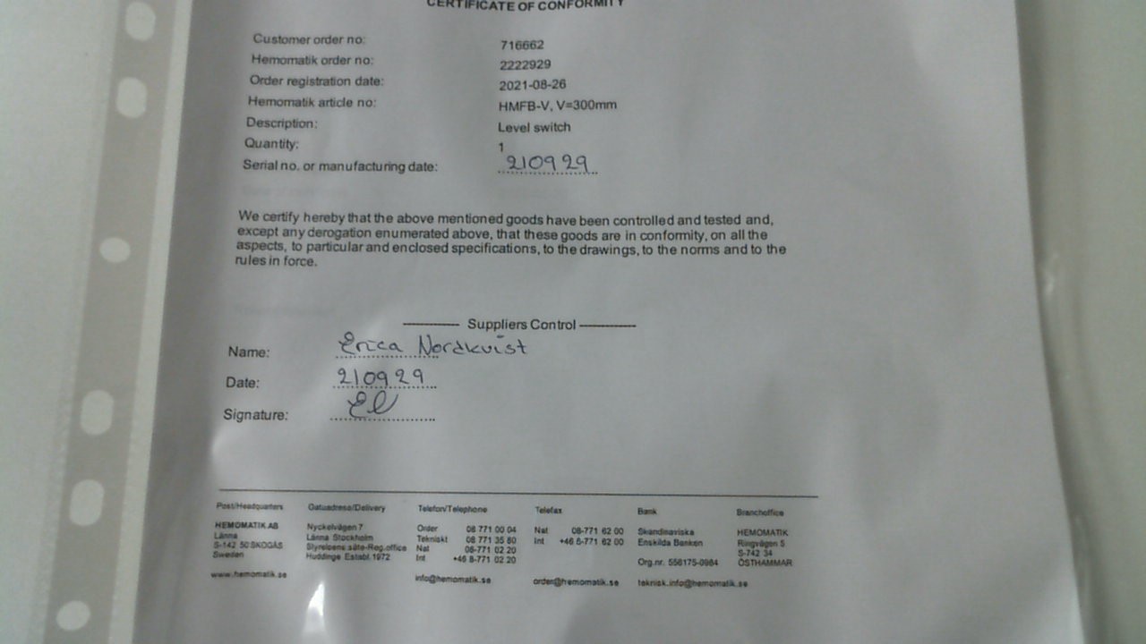 CERTIFICATE OF CONFORMITY 