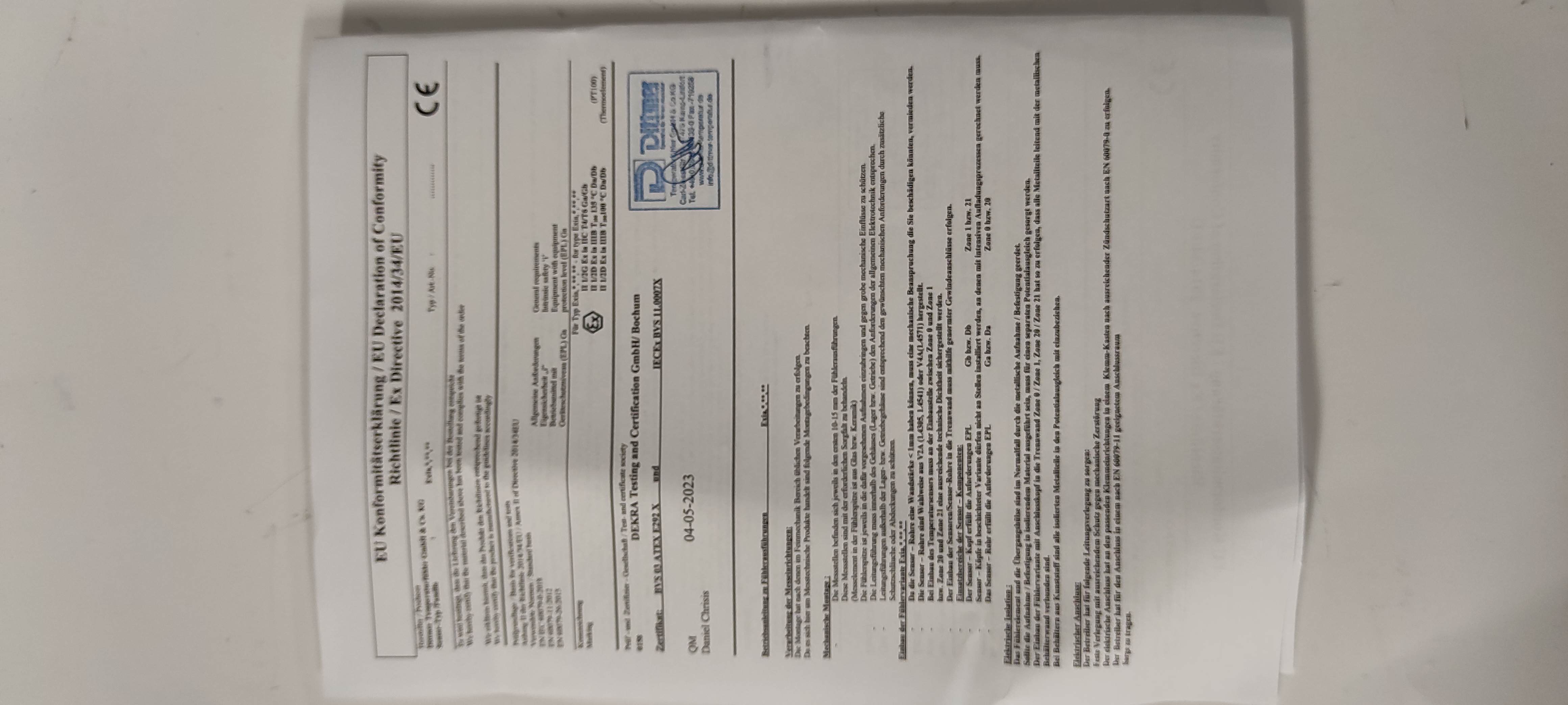 Manufacture Certificate
