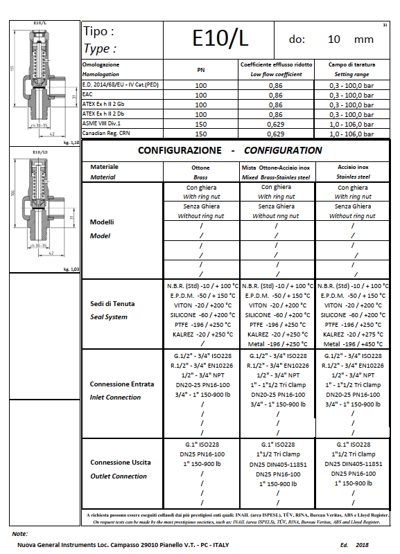 E10/LS (1/2" NPT inlet - 1" NPT outlet)