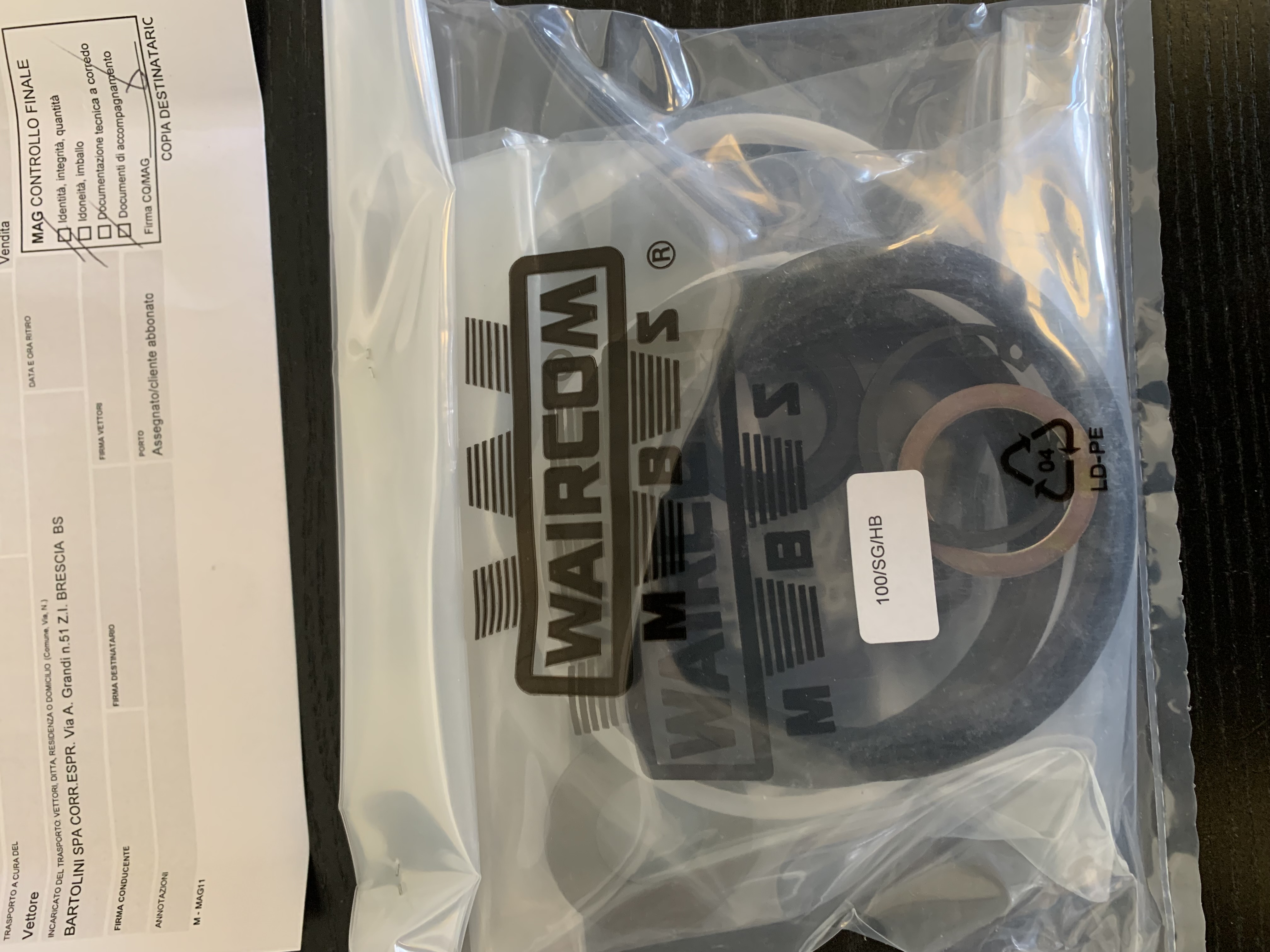 packaging of gasket kit for 100/SG/HB
