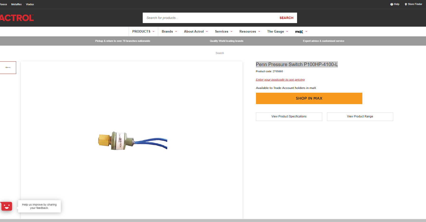 Penn Pressure Switch P100HP-4100-L
