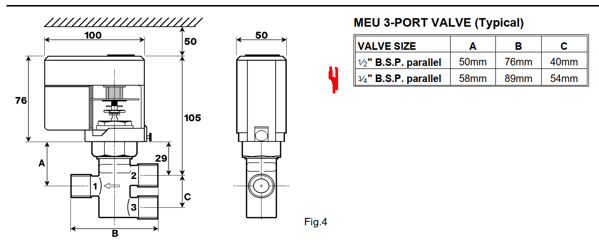 MEU 3-Port Valve ¾“ B.S.P. parallel