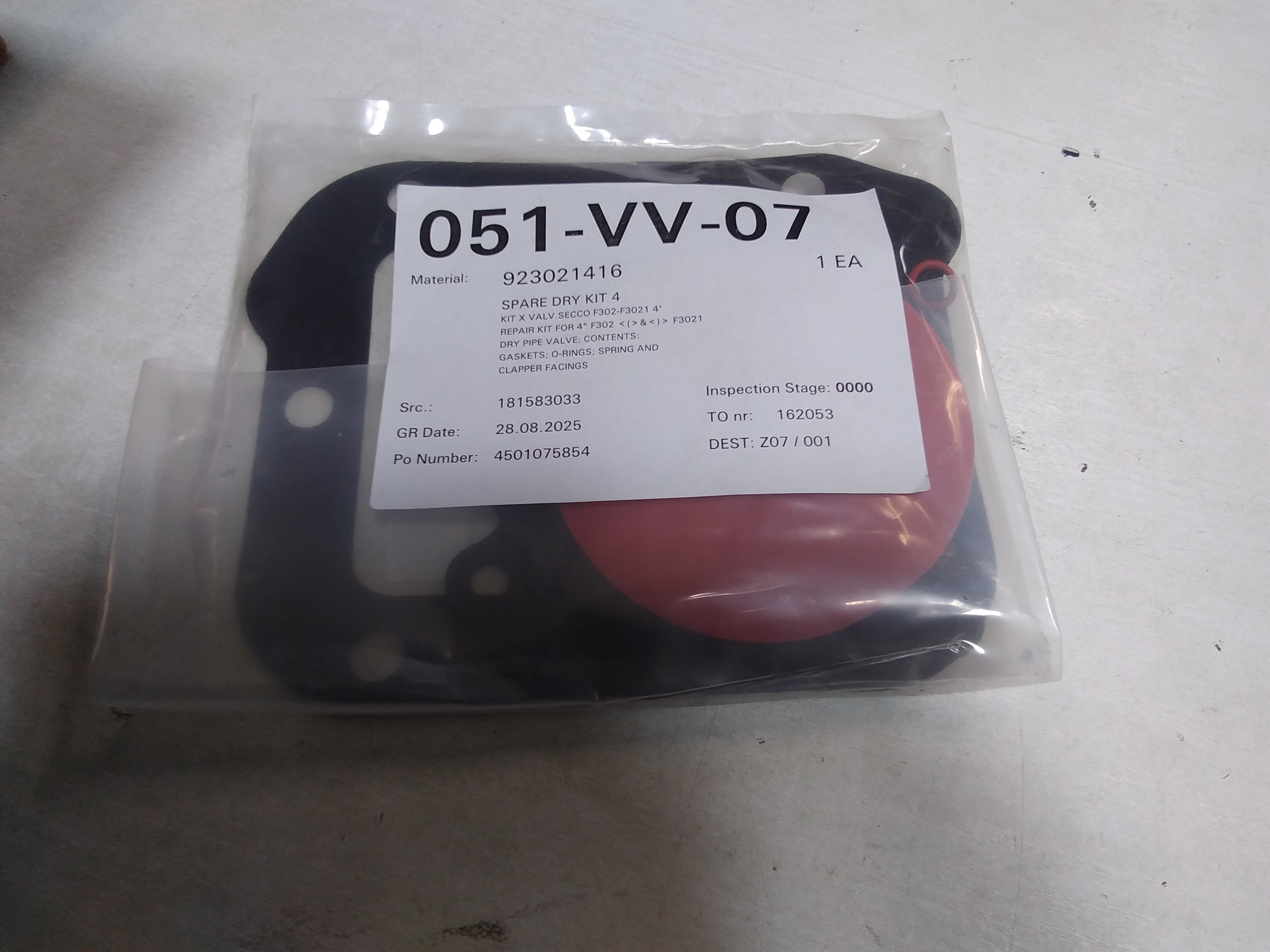 J999 / REPAIR KIT FOR DRY VALVE F302-F3021 D.4"