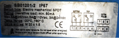 SB0121-2 IP67 old code/ SB01200-20W01A2 new code