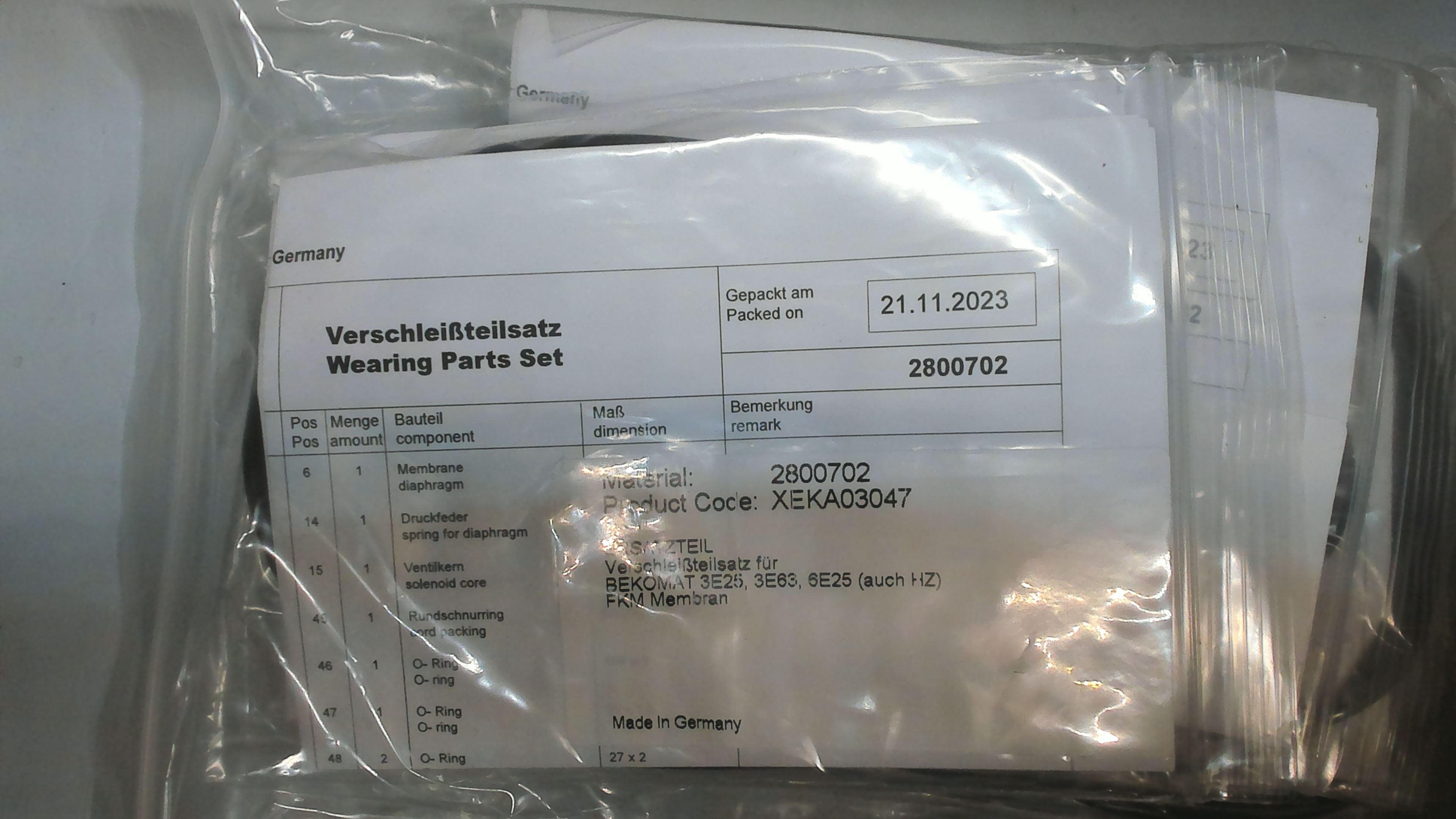 SET OF WEAR PARTS FOR BM6EPN25