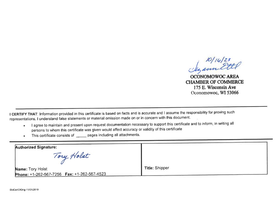 Certificate of Conformity for SE7-01137E