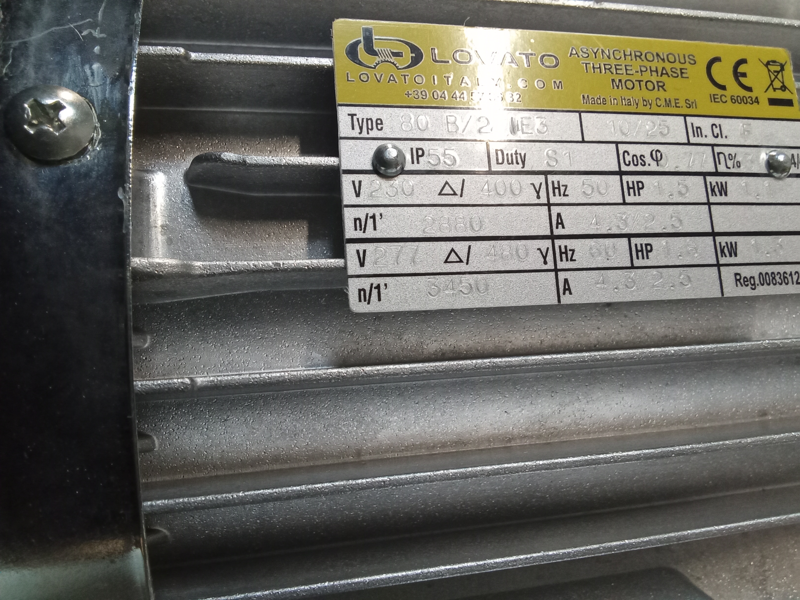 Type 80b B3 (230/400 V - 50 HZ - IP 55 - Cl. F - S1 - IE3 1.1KW)