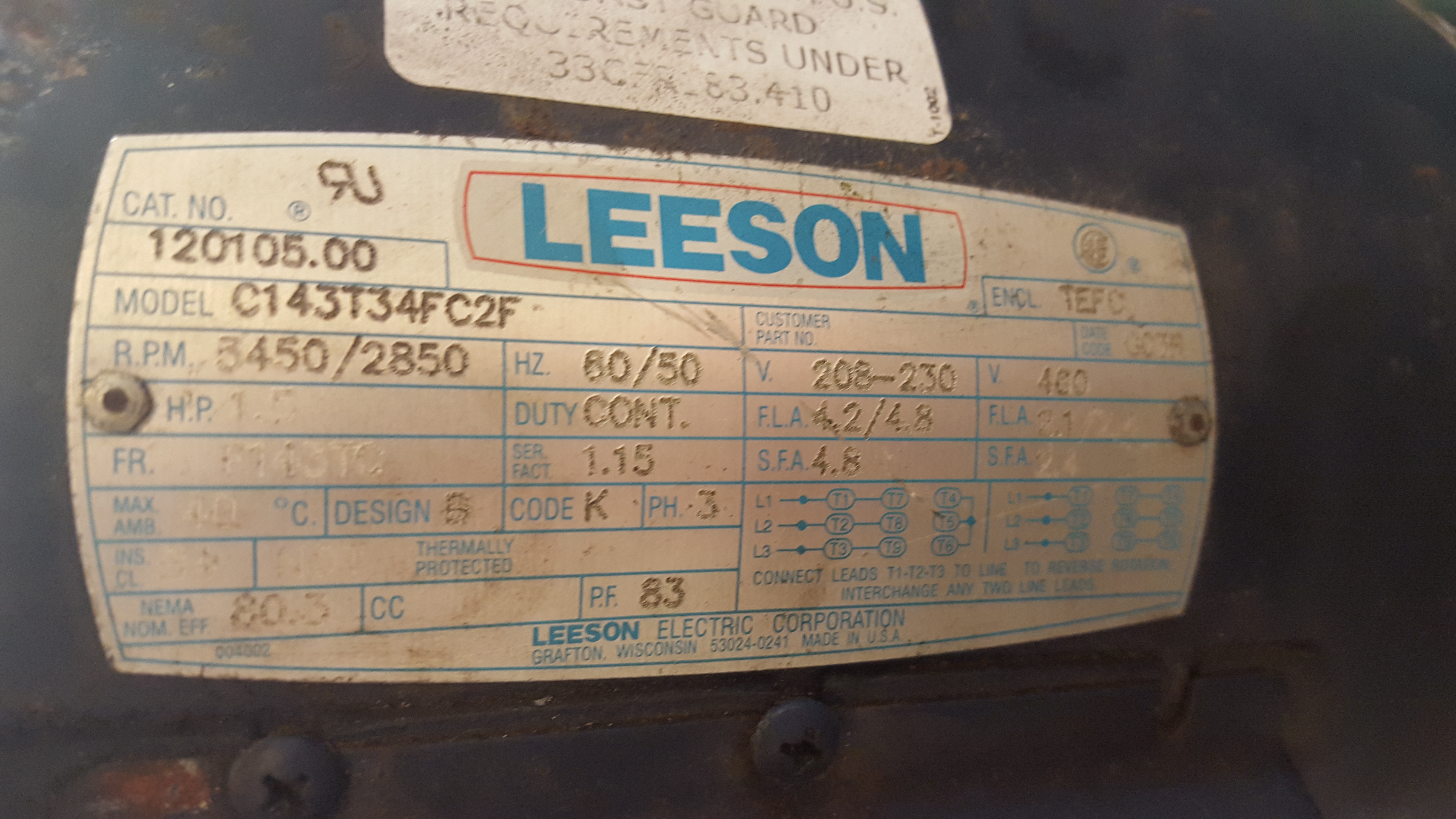 propeller to cool the pump Leeson C143T34FC2F 